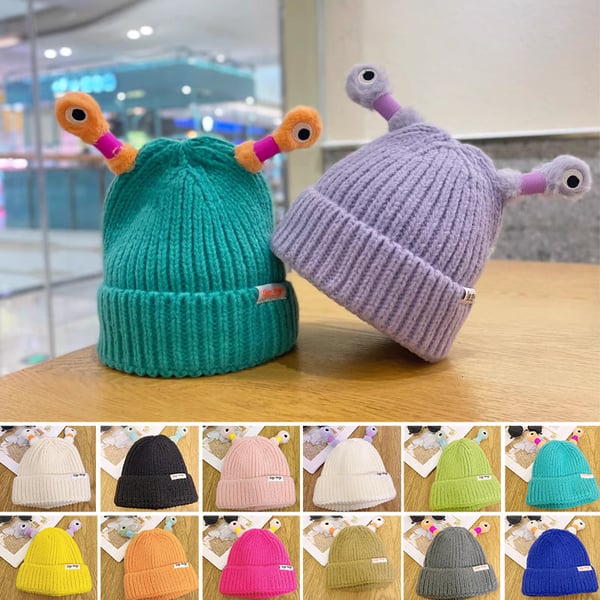 GlowTots – Winter Eltern Kind-Süßes leuchtendes kleines Monster-Strickhaube