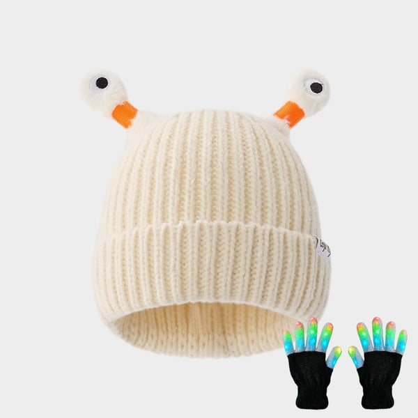 GlowTots – Winter Eltern Kind-Süßes leuchtendes kleines Monster-Strickhaube