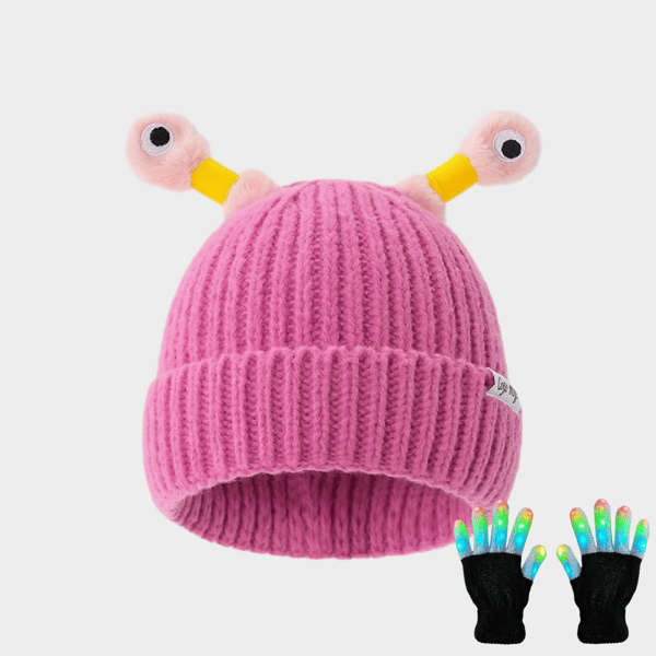 GlowTots – Winter Eltern Kind-Süßes leuchtendes kleines Monster-Strickhaube