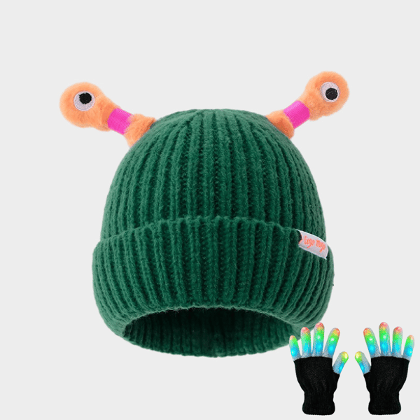 GlowTots – Winter Eltern Kind-Süßes leuchtendes kleines Monster-Strickhaube