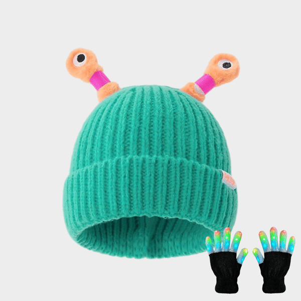 GlowTots – Winter Eltern Kind-Süßes leuchtendes kleines Monster-Strickhaube