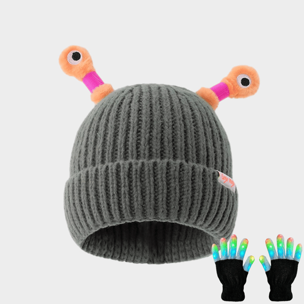 GlowTots – Winter Eltern Kind-Süßes leuchtendes kleines Monster-Strickhaube