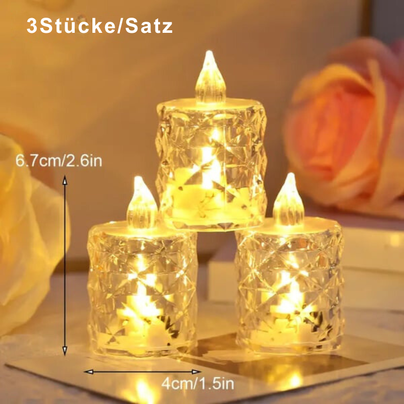 RadiantCrystal – 3 Stk/SET Flammenlose Kerzenlichter Aus Kristall