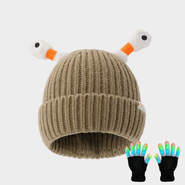 GlowTots – Winter Eltern Kind-Süßes leuchtendes kleines Monster-Strickhaube