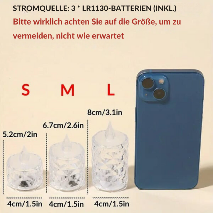 RadiantCrystal – 3 Stk/SET Flammenlose Kerzenlichter Aus Kristall