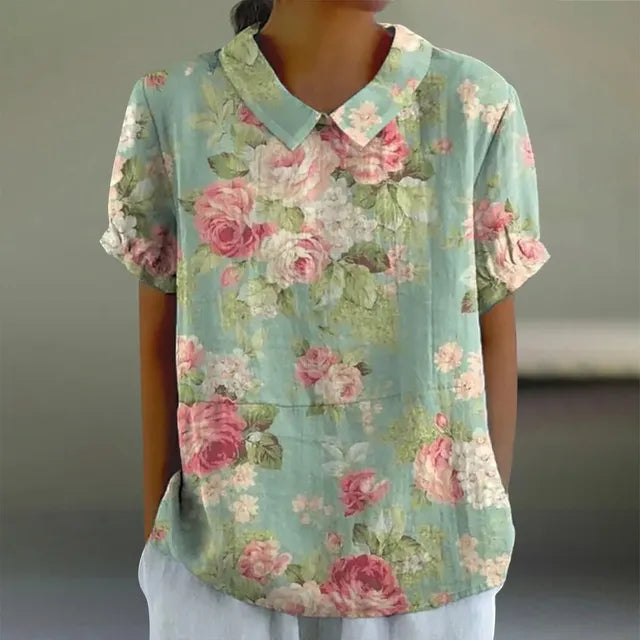 Susie™- Katoen & Linnen Blouse Met Bloemenprint