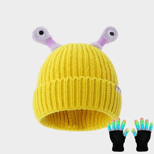 GlowTots – Winter Eltern Kind-Süßes leuchtendes kleines Monster-Strickhaube