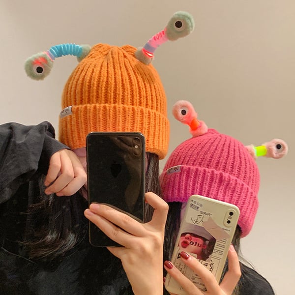 GlowTots – Winter Eltern Kind-Süßes leuchtendes kleines Monster-Strickhaube