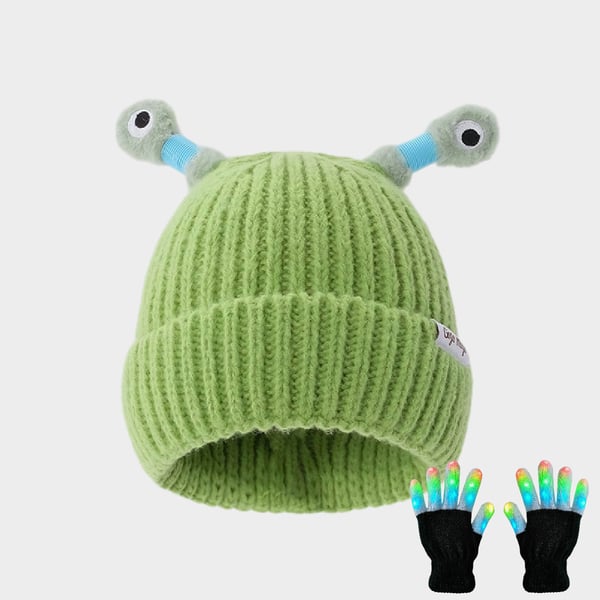 GlowTots – Winter Eltern Kind-Süßes leuchtendes kleines Monster-Strickhaube