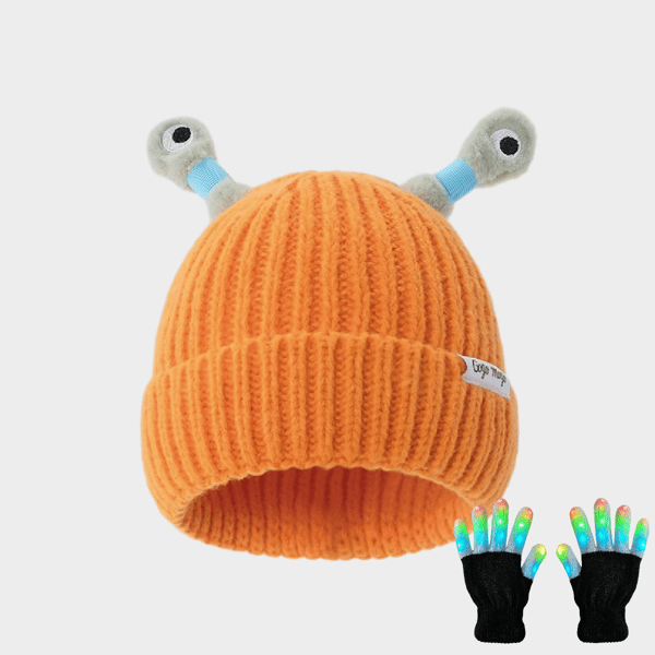 GlowTots – Winter Eltern Kind-Süßes leuchtendes kleines Monster-Strickhaube