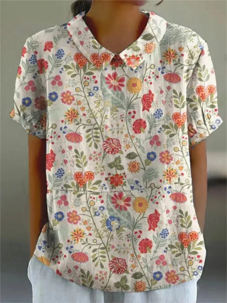 Susie™- Katoen & Linnen Blouse Met Bloemenprint